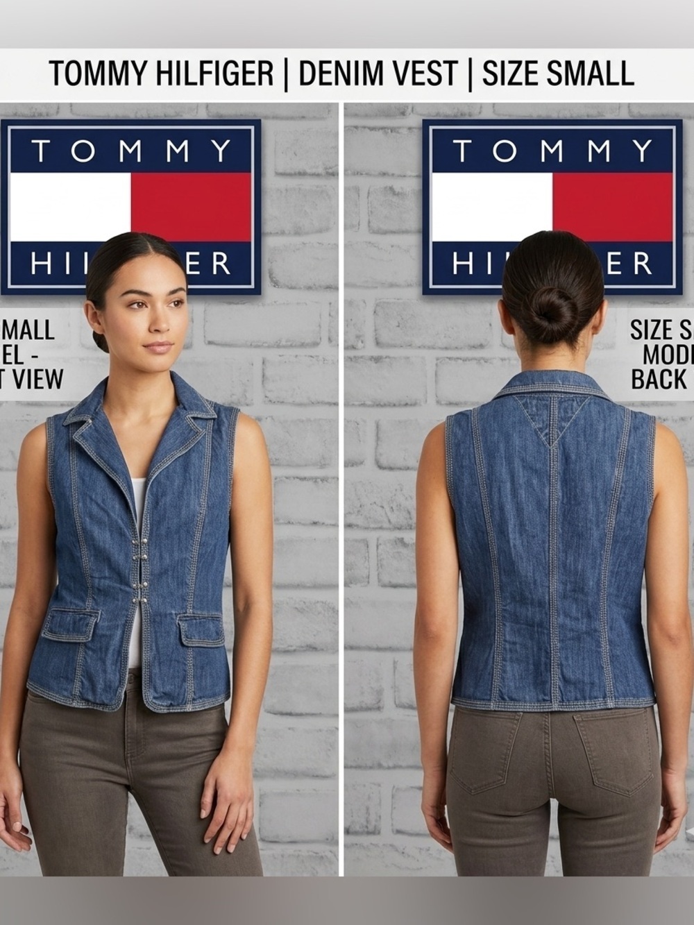 Tommy Hilfiger Medium Washed Denim Collared Vest Small